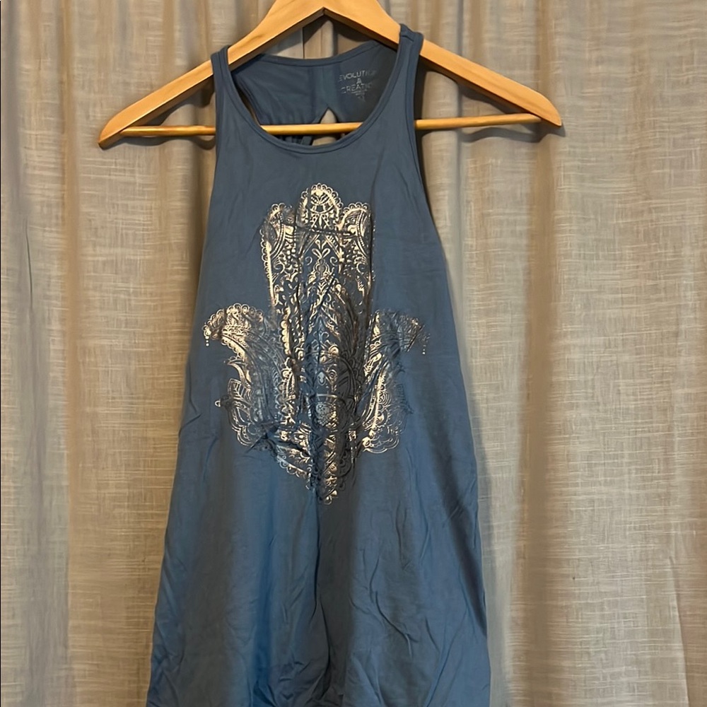 Evolution and Creation Blue Top with White Accents